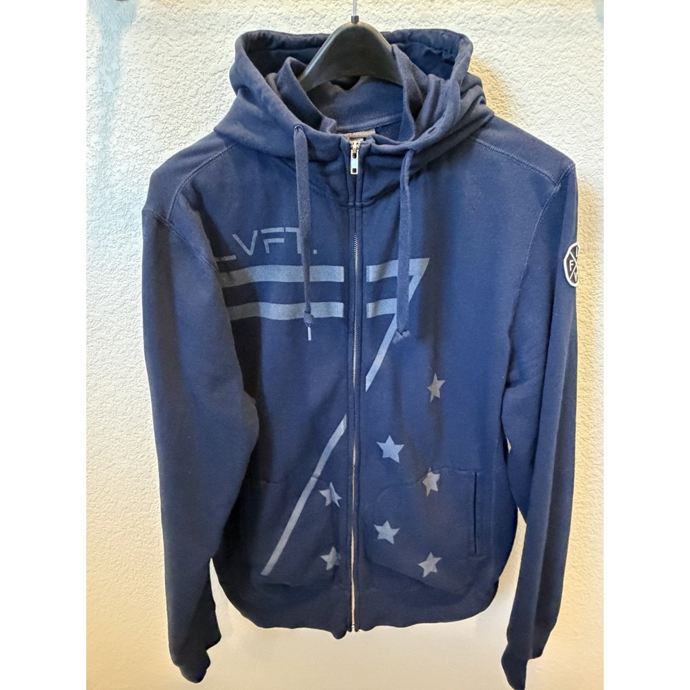LVFT. Navy Blue Full Zip Hoodie XL Men's Fleece Logo Graphic Print Pockets
